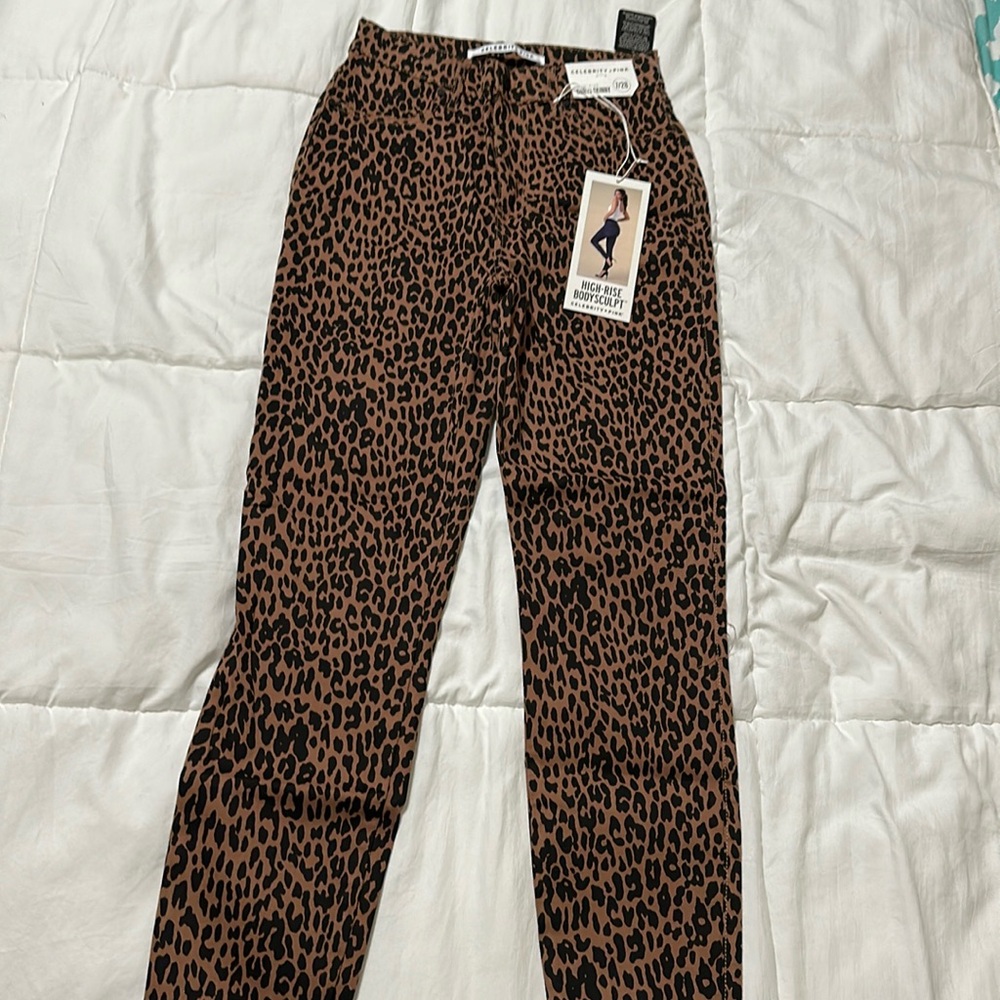 Celebrity pink leopard jeans